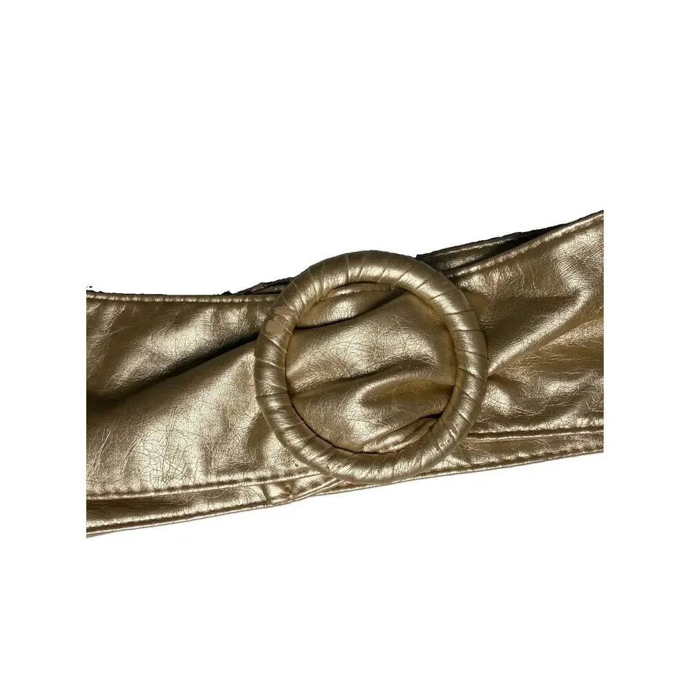 Retro 1980s Womens Belt Vintage Gold Faux Leather Sash Wide Statement Sz Small
